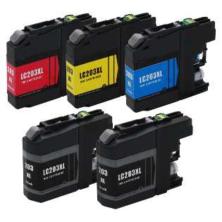 Compatible Brother LC203 ink cartridges, high capacity yield, 5 pack