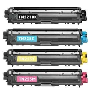 Compatible Brother TN221BK, TN225C, TN225M, TN225Y toner cartridges (pack of 4)